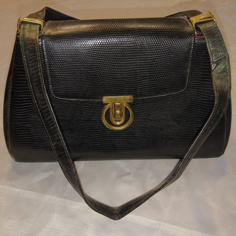 Lizard Look Black Leather Purse Vintage